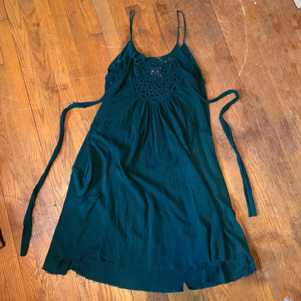 FREE PEOPLE MIDI FOREST GREEN TIE BACK DRESS SZ M